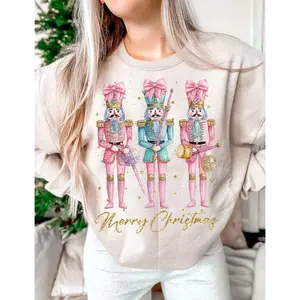 Glitter Nutcracker Friends Sweatshirt, Pink Christmas Sweatshirt, Coquette Sweatshirt, Pink bow Sweatshirt, Pink Christmas Sweatshirt sublimation, Coquette Christmas Sweatshirt