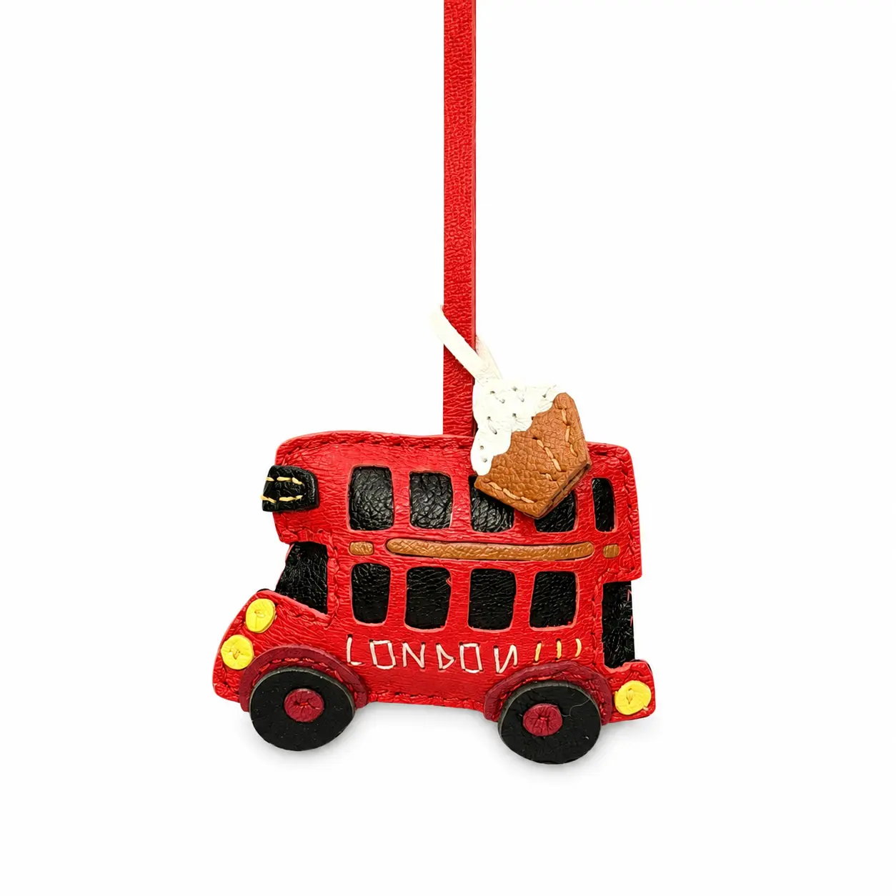Red Double Decker Bus Bag Charm Handmade Vintage Vehicle Design Genuine Leather Purse Keychain and Backpack Pendant Travel Souvenir Gift for Women Charms For Purses Bag Accessory