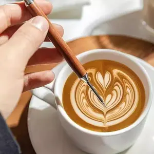 Professional Coffee Latte Art Needle, Rosewood Stainless Steel Latte Pen, Floral Design Tool, Coffee Equipment, Craftsmanship Essential