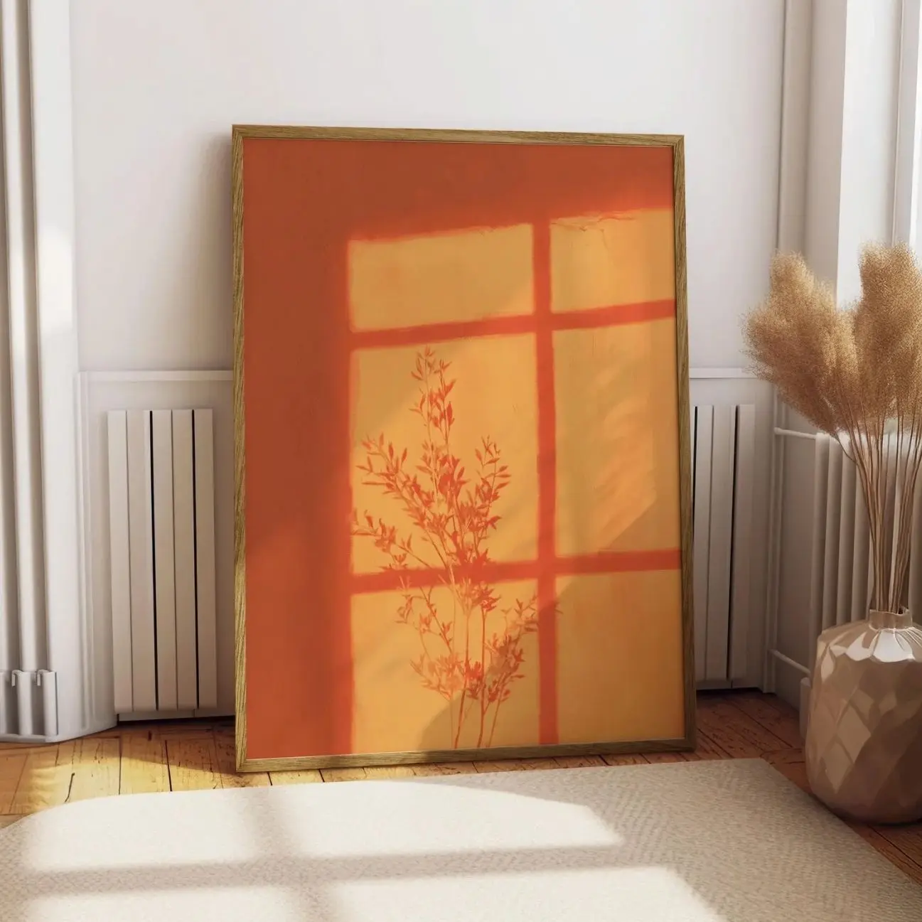 Sunset Window Plant Poster, Terracotta Botanical Wall Art, Warm Nature Decor A