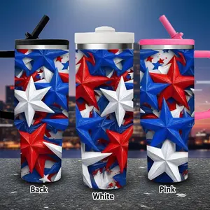 1 pc 40 oz patriotic star pattern abstract art style tumbler with lid and straw, winter insulated travel mug, gift for women and men, ideal for Valentine’s Day, Easter, birthday gifts, iced/hot coffee cup