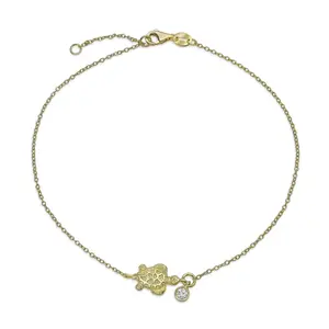 Nautical Turtle CZ Accent Anklet Ankle Bracelet Gold Plated Sterling Silver