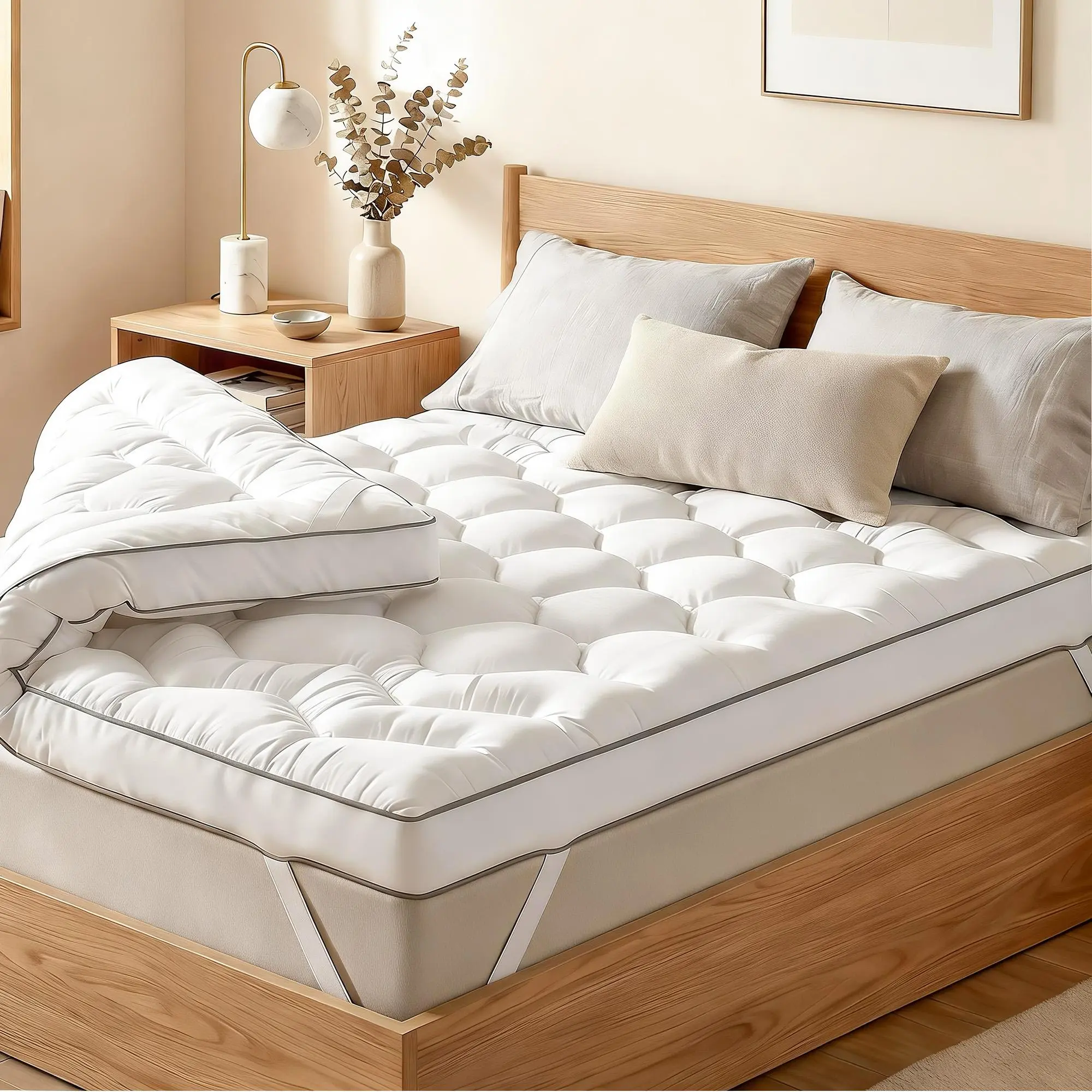 Homkdom 3-4 Inch Memory Foam Mattress Topper Queen Size for Back Pain & Pressure Relif, Luxury Hotel Style Cooling Mattress Pad for Bedroom/Dormitory,Machine Washable and Comfortable forTwin/Full/King Size