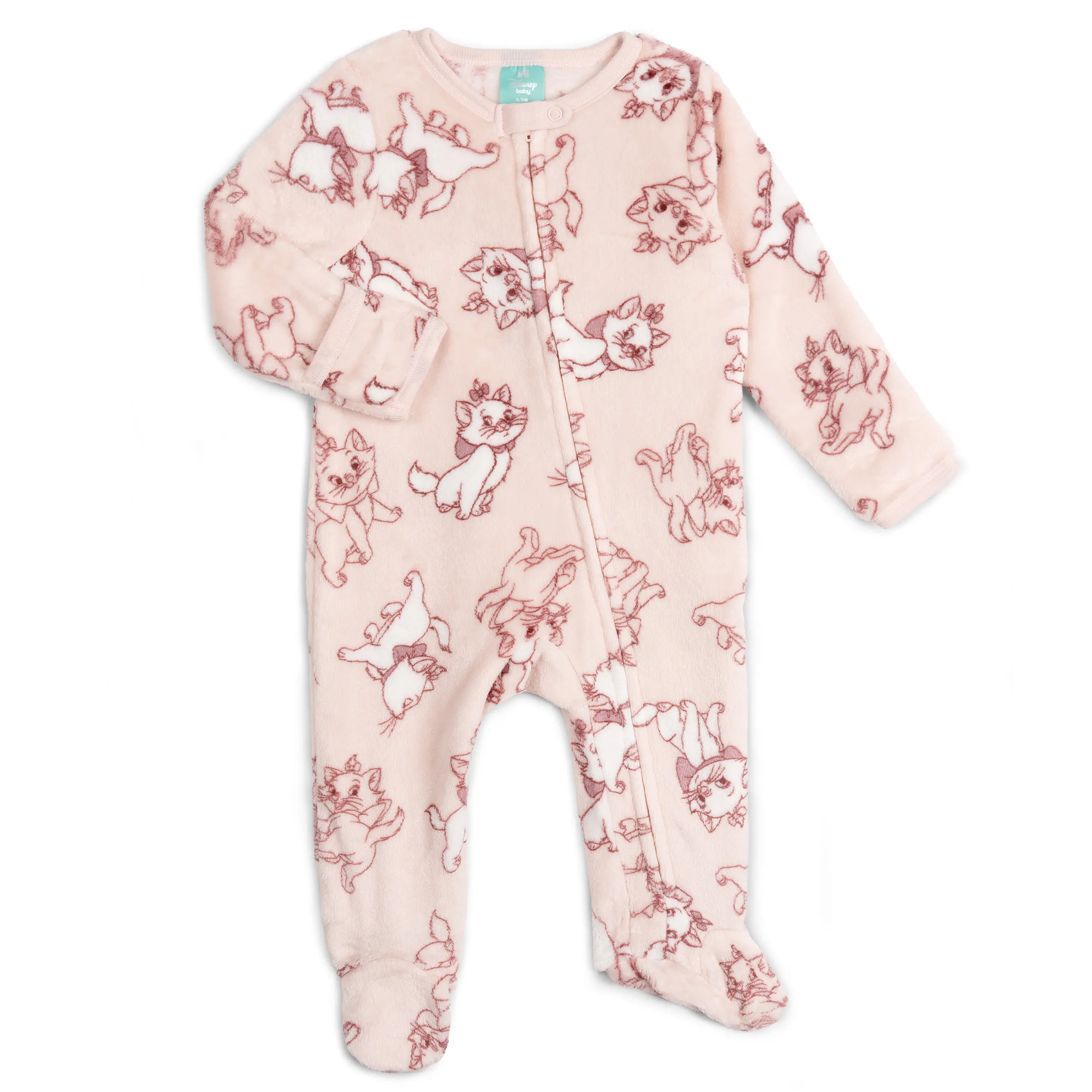 Disney The Aristocats Marie Newborn Girls' Zip-Up Footed Coverall, Allover Print Gossamer Pink Coveralls, Baby Newborn Wear