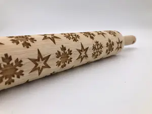 Snowflakes Embossed Rolling Pin for Pottery Crafting and Baking