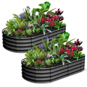 Garvee Set of 2 Oval Galvanized Steel Raised Garden Beds, 6x3x1 ft, Durable and Weather-Resistant Metal Planters with Open Base and Safe Edges, Tool-Free Assembly, Ideal for Vegetables, Flowers, and Outdoor Gardening