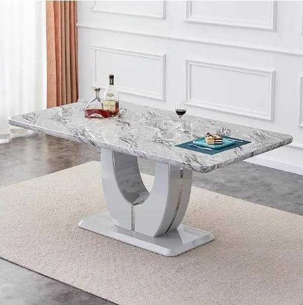 MUUOKY 63-in Rectangle Dining Table with Faux Marble Color Tabletop, Modern Luxury Kitchen Table, Seats 6, Outdoor Safe for Indoor Dining Room & Patio