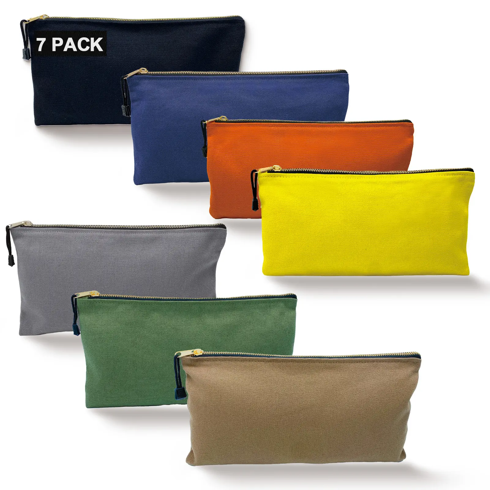 7 Pack Canvas Tool Bag Zipper Pouch - Portable Heavy Duty 16 oz. Canvas Tools Utility Pouches, Multipurpose Storage Organizer Tote Bags with Dependable Metal Zippers, 12.5 x 7-Inch