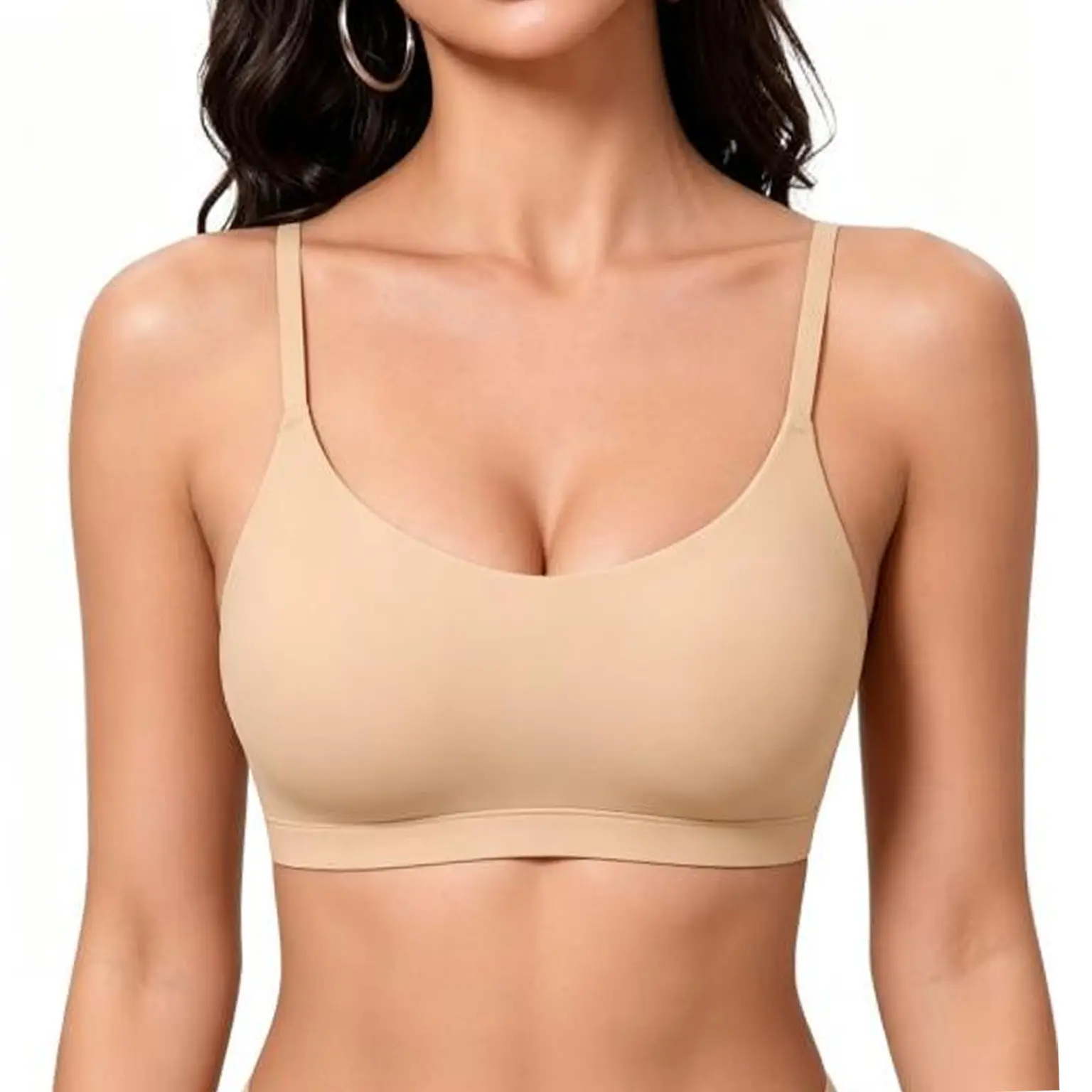 Women Soft Bralette Wireless Unlined Cami Bra | No Padding, Seamless, No Underwire, Scoop Neck, Pullover Style, Dual-layer Stretch, Comfortable for Sleep, T-Shirts, Everyday Casual Casual Wear