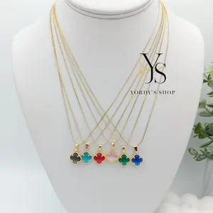 Yordy Shop Fortune Flower Choker for Women 14K Gold Plated High Quality Colorful Clover Pendants Necklace