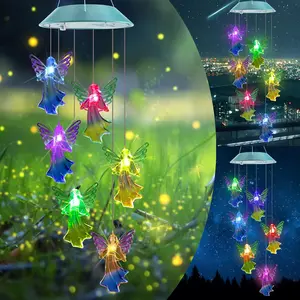 Solar-powered waterproof decorative wind chime light, featuring a color-changing angel design and 6 LED beads.  Suitable for outdoor hanging, it makes a perfect New Year's gift for mothers and grandmothers, and is ideal for porches, gardens, and patios.