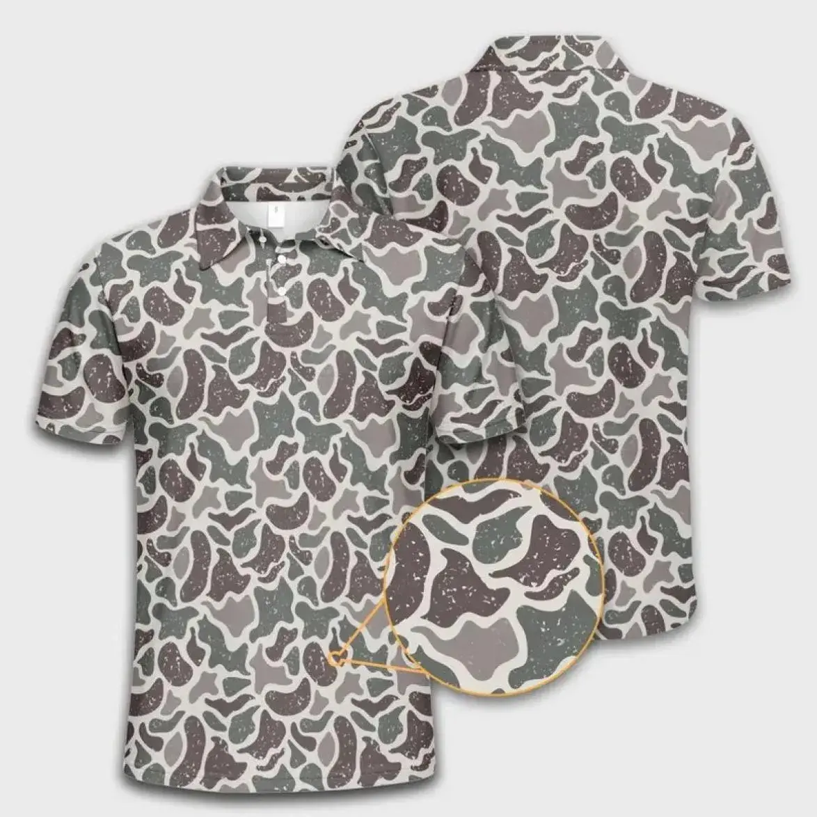Retro Camouflage Golf Polo Shirt Performance Short Sleeve Print
