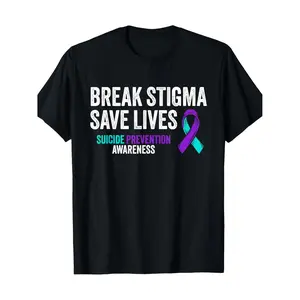 Men's 220g 100% Cotton Casual Round Neck Short-Sleeve T-Shirt - Suicide Prevention Support, Stigma-Breaking, Suicide Awareness Top
