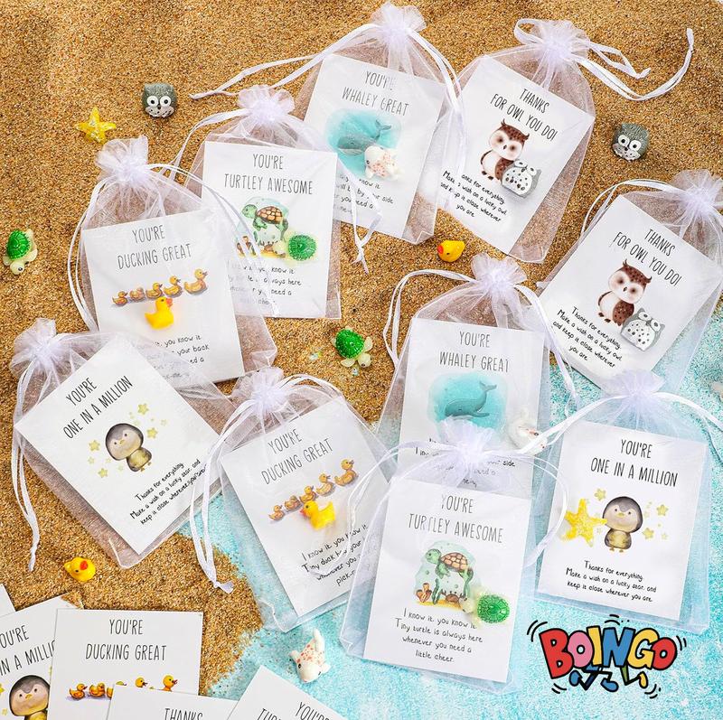 Set of 25 Employee Appreciation Gifts Bulk , Thank You Staff Gift with Animal Pun Note Cards for Coworkers, BOINGO 2026 Quality Materials Funny Resin Ducks Stars Whales Turtles Owls Favors, halloween gift card, christmas gift