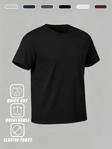 Men's Basic Classic Crew Neck Short Sleeve T-Shirt, Menswear Breathable Skin-Friendly Sporty Casual Top, Summer Fitted Thin Fabric Tee