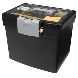 Black/Gray,Plastic File Storage Box with XL Storage Lid, Fits Letter-size Paper