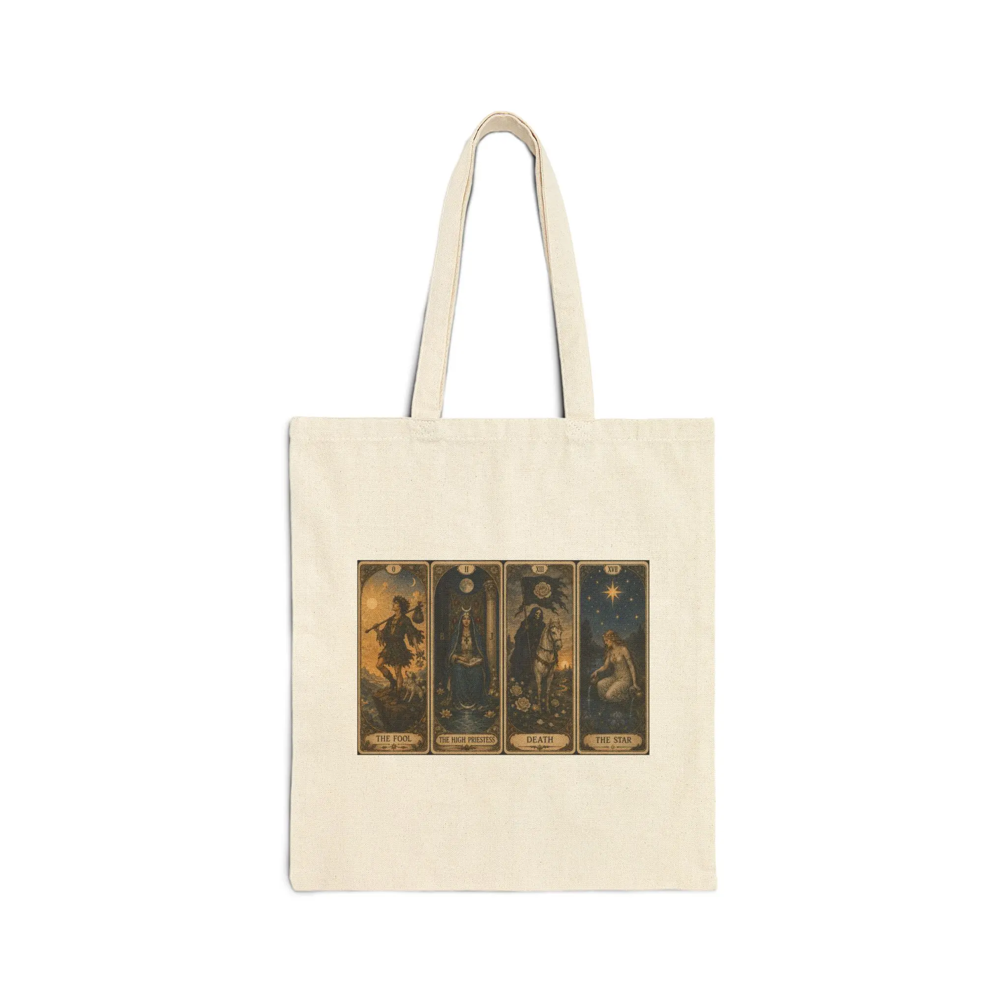 Women's Tarot Card Spread Tote Bag - Double Handle, Open Top, Vintage Occult Illustration, Mystic Witchy Design, Double Handle Women's Tote Bags, Commuter Style