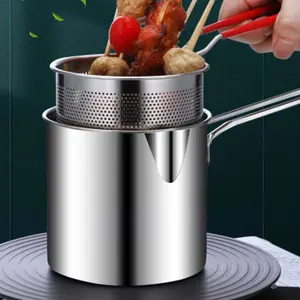 Stainless Steel Deep Fryer, 1 Set Multifunctional Oil Pan with Handle, Mini Energy-saving Fryer for Home Kitchen, Kitchen Utensils & Gadgets