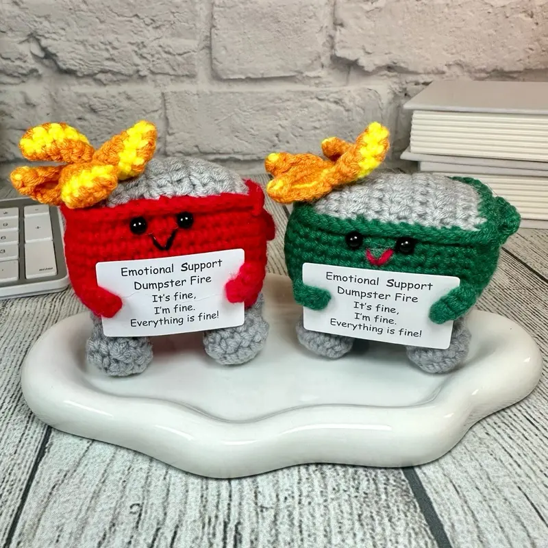 Positive Potato, Emotional Support Pickle with Wood Stand, Crochet