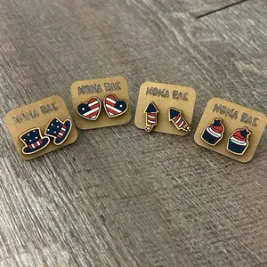 Americana Earrings – Patriotic 4th of July Wooden Studs