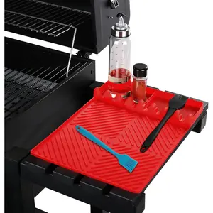 Griddle Mat Barbeque Grill Accessories Tools for Blackstone, Side Shelf Mat Grill Pad for Outdoor Grill Kitchen Counter Spatula Silicone Mat with Drip Pad for Kitchen, Cooking, Countertop (Red)
