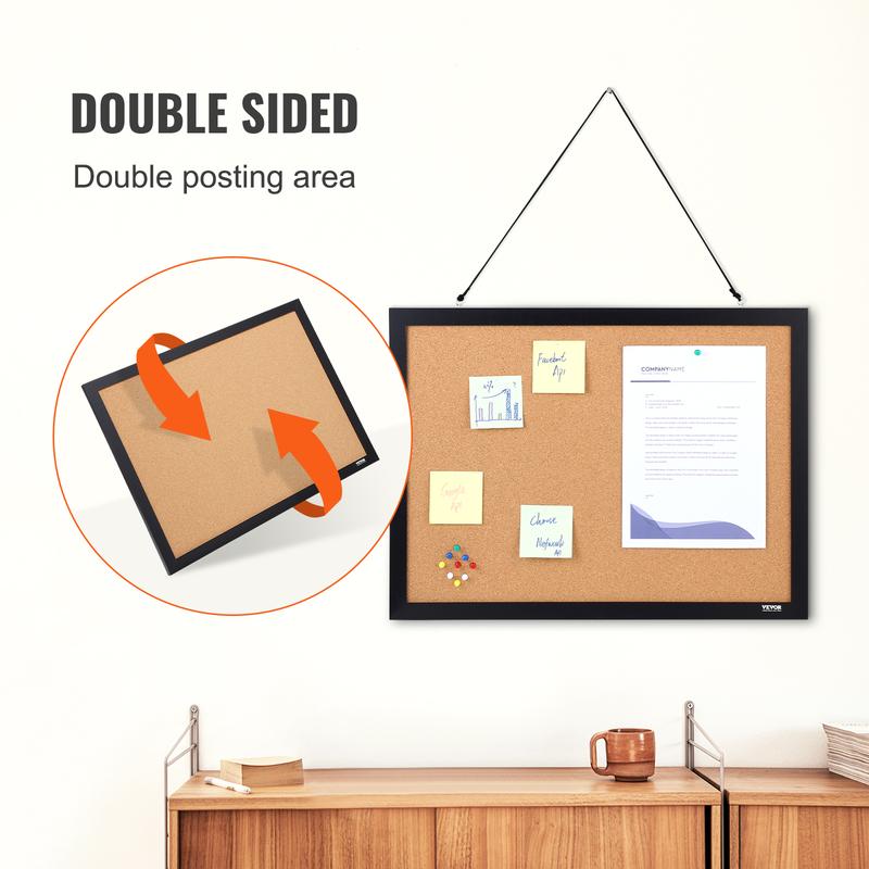 VEVOR Cork Board, TikTokShopBlackFriday, 24 x 18 inches, Double-sided Bulletin Board with MDF Sticker Frame, Vision Board Includes 10 Pushpins, for Display and Decoration in Office Home and School