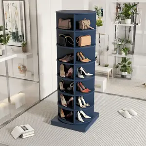 Blue 360 Rotating Shoe Cabinet 7 Layers Organiser Rack for 28 Pairs Save Space Easy Assembly Stylish Design