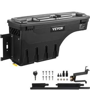 VEVOR Driver Side Truck Bed Storage Box, Lockable Lid, Waterproof ABS Wheel Well Compartmentalized Tool Kit, 6.6 Gal/20 L, Compatible with Chevrolet Silverado 1500 GMC Sierra 1500 2019-2020, Black, Compartmentalized Tool Kits