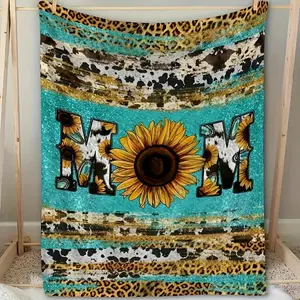 [Summer Vibes] Sunflower Cow Print Flannel Blanket, Soft Cozy Throw Blanket Nap Blanket For Travel Sofa Bed Office Home Decor Birthday Holiday Gift Blanket For Mom Suitable For Sofa Bed Car Office Camping Travel