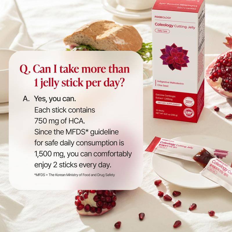 [FOODOLOGY] Coleology Cutting Jelly Balance Daily Diet, Providing Satisfying Fullness, Supports Carbohydrate Metabolism, Promotes Smooth Digestion-1 Pack of 10, Refreshing Pomegranate Flavor Contains Garcinia Cambogia, Chia Seeds Collagen, Hyaluronic Acid