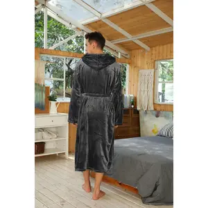 Mens Hooded Robe, Plush Robes for Men Long Fleece Bathrobe