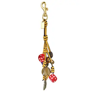Three‑color Braided Rope & Leather Dice Mixed Pendant, Creative & Fashion Handmade Keychain Ornament