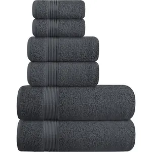 Ultra Soft 6 Pack Cotton Towel Set, Contains 2 Bath Towels 28x55 inch, 2 Hand Towels 16x24 inch & 2 Wash Coths 12x12 inch, Ideal Everyday use, Compact & Lightweight - Charcoal Grey