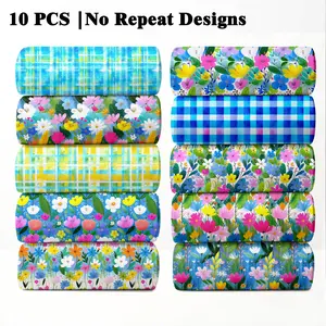 10PCS Bright Spring Floral Fabric, 23x55cm (9x22in) Classic Vibrant Spring Flower Pattern Quilting Fabric for Cheerful Farmhouse Decor, DIY Quilting & Crafts