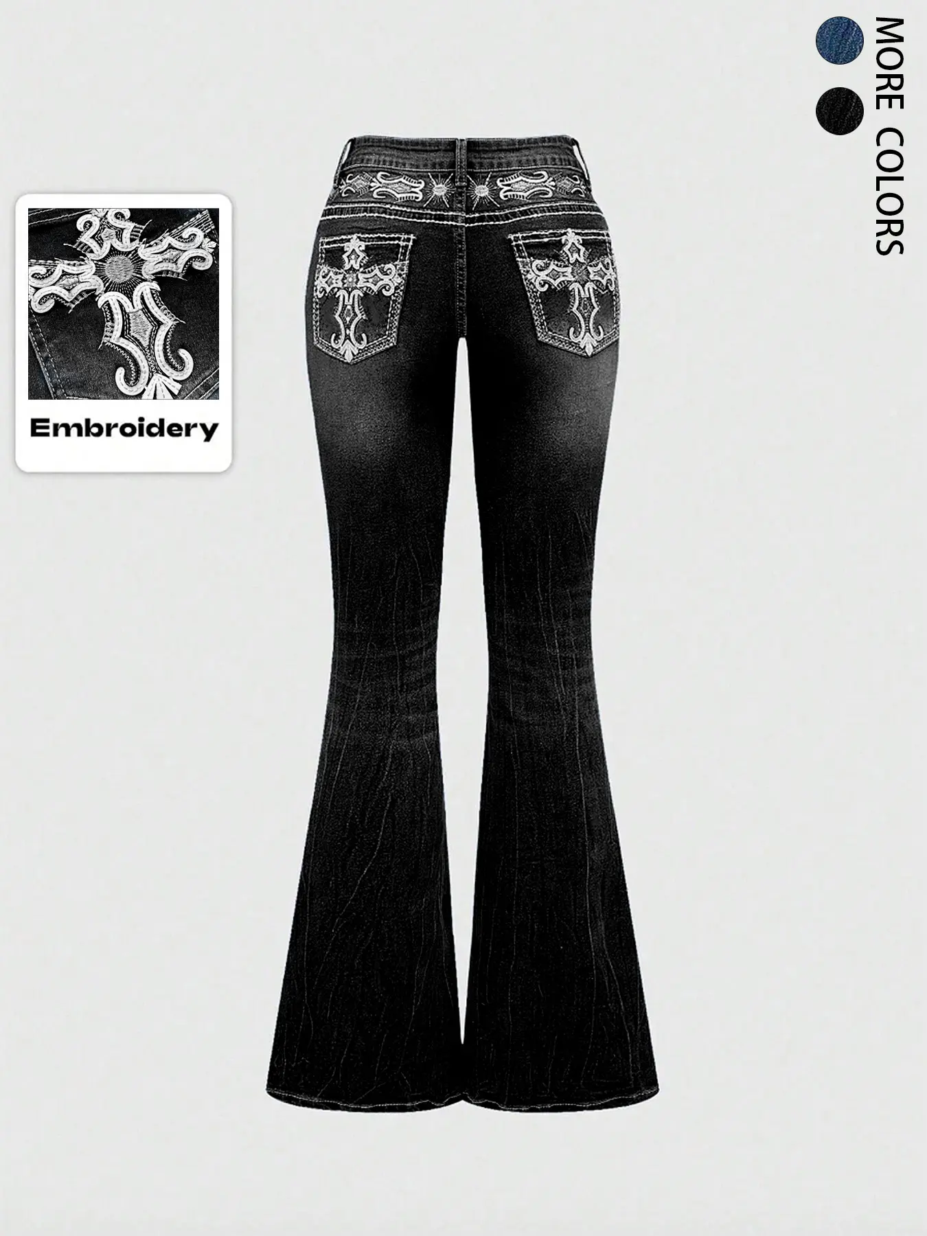 Jean Noir Femme Punk Gothique ARESU - Pantalon Flare Streetwear Y2K Vintage Avec Boucle Métal, Ourlet Fente Et Coupe Évasée - Noir M