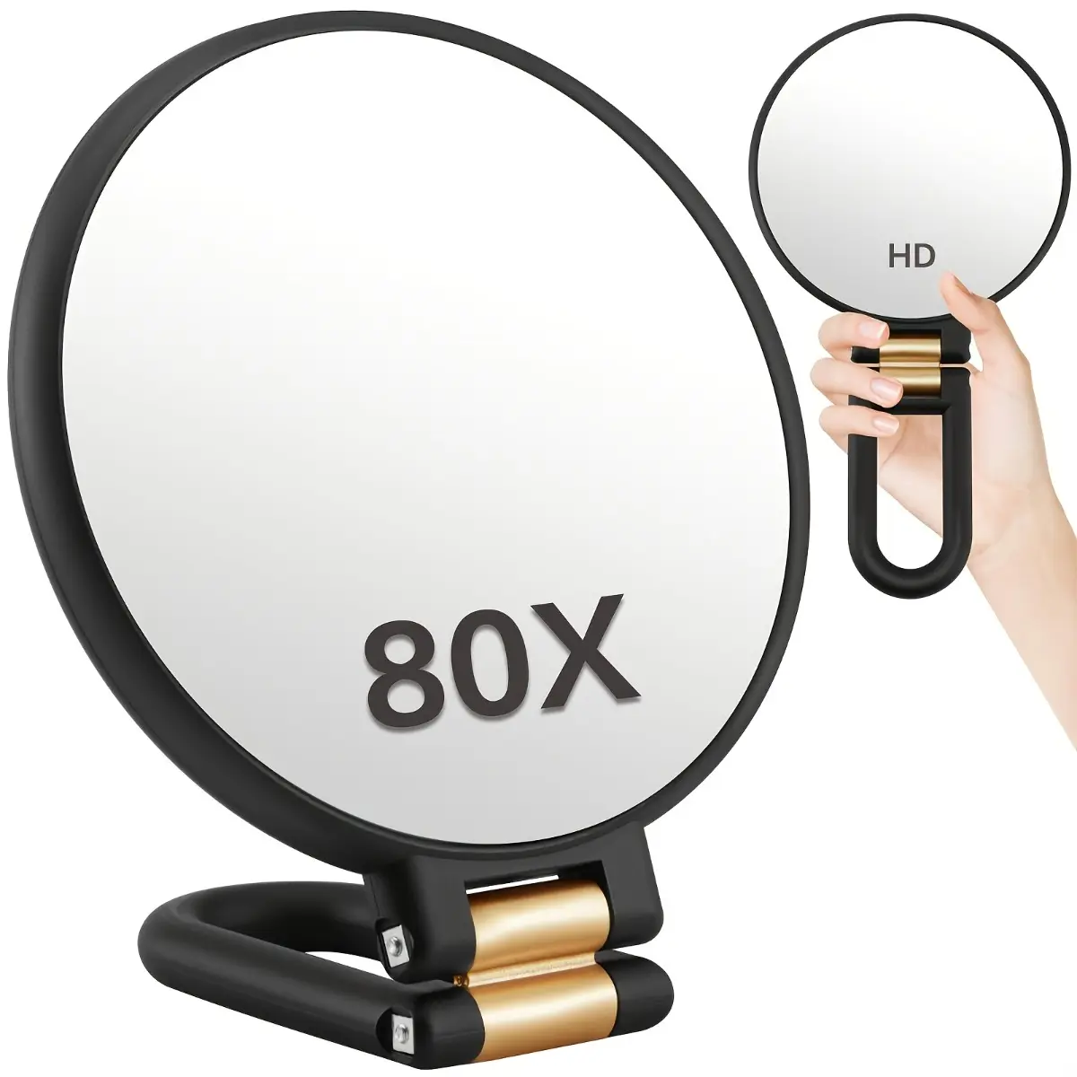 80X High Magnification Vanity Cosmetic Mirror Handheld Portable Foldable 360 Degree Rotating Adjustable Mirror Multi-Color Frame Travel Makeup Mirror for Eyebrow Tweezing Detail Makeup Skincare Cleansing Bathroom Accessory Grooming Gift for Women
