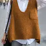 Women's Basic Solid Pocket High Low Hem V Neck Loose Sweater Vest, Summer Casual Sleeveless Solid Color Jumper Vest for Daily Wear, Ladies Knitwear Tops for All Seasons