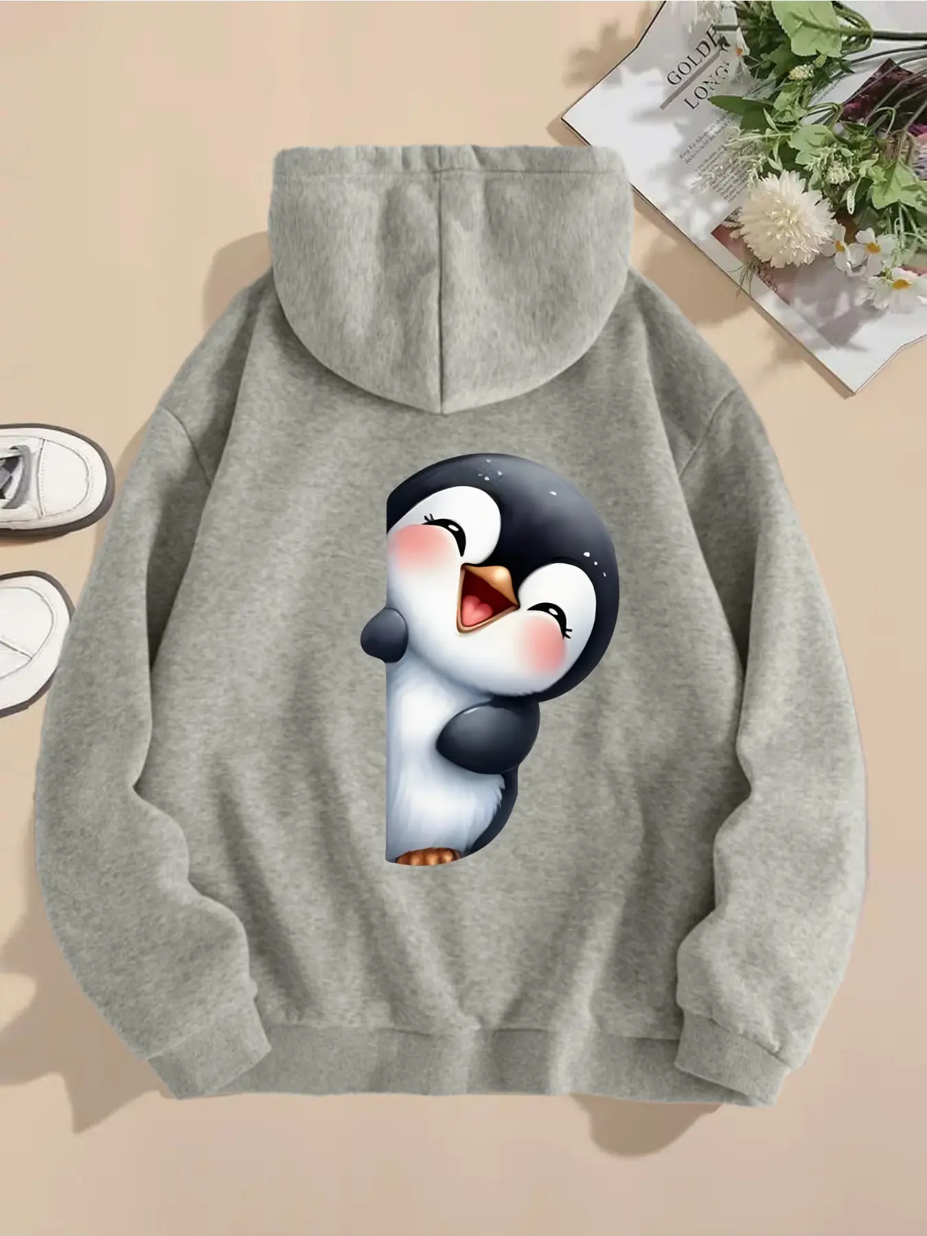 Women's Hooded Sweatshirt, Fall & Winter Wear, Cute Cartoon Penguin Print, Casual Soft Style, Perfect for Daily