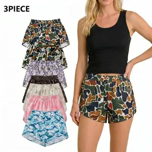 Women's 3pcs Camo Biker Shorts, Tummy Control Athletic Wear Shorts, Breathable Stretch Microelastic Junior Fit Regular Contour Summer Activewear for Gym Yoga