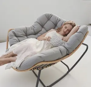 Color Grey Oversized Egg Rocking Chair with Durable Steel Frame & Weather-Resistant PE Rattan for Ultimate Relaxation Experience Ergonomic Comfort Heavy-Duty Construction Versatile Rocking Chair with Cushion Outdoor Modern Recliner indoor papasan patio