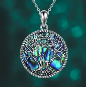Elegant Abalone Shell Tree of Life Mom and Child Pendant Necklace
