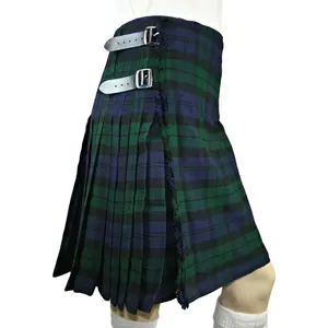 Men's 8 Yard Scottish Tartan Highland Wedding Kilt Black watch USA Stock Menswear Traditional Acrylic Belt