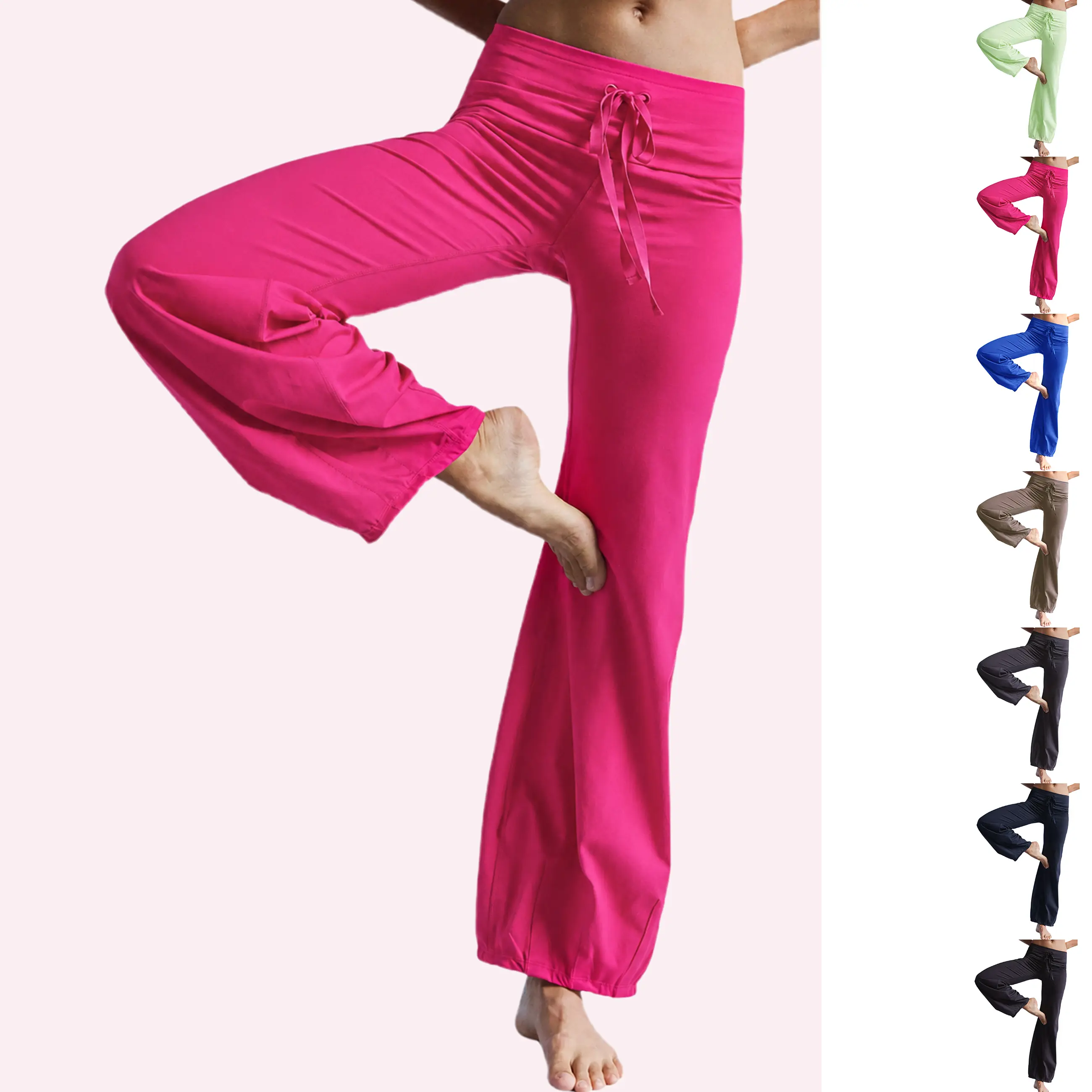 Women’s High-Waist Bubble Flare Pants – Drawstring Wide-Leg Yoga Lounge Pants
