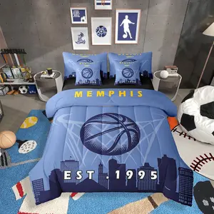 7 Pcs Comforter Set,Basketball Bed in a Bag with Flat Sheet and Fitted Sheet for Kids and Adults,Boys Sports Bedding Set with Pillowcase