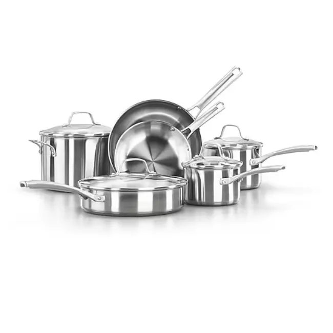 Calphalon Stainless Steel 10 pcs Silver Cookware Set, Durable Pots & Pans, Complete Kitchen Essentials for Everyday Cooking, Utensil Safe Dishwasher & Oven up to 450°F, Compatible with All Cooktops