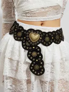 Boho Style Women's Wide Trendy Belt, Velvet PU Leather Metal Eyelet Decor, Perfect Gift for Valentine's Day & Birthdays