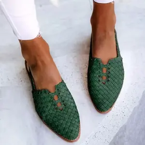 Women's Woven Pointed-Toe Mule Flats Breathable Slip-On Casual Shoes for Spring Summer Daily Office Walking Wear