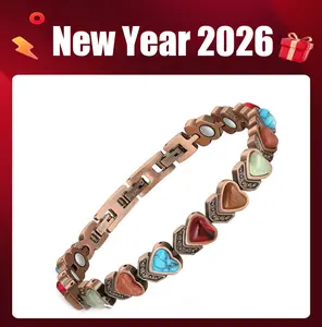 Trendy Heart Design Copper Magnetic Bracelet with Natural Gemstones – Adjustable Bohemian Jewelry for Women, Therapy Accessory for Energy Balance & Perfect Gift