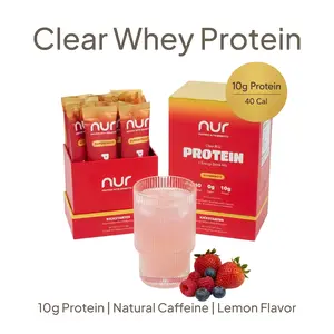 NUR Clear Whey Protein + Energy Drink Mix, Fermented BLG, Single-Serve Sticks, Superfruit, 12-Pack – Lactose-Free, Keto-Friendly, Zero Sugar, No Artificial Sweeteners