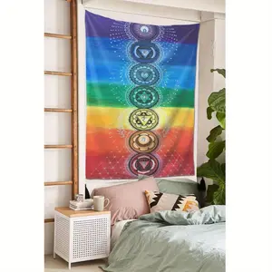 Chakra Tapestry with Seven Chakras, Wall Hanging, Includes Free Clips, Perfect for Living Rooms, Bedrooms, Party Decorations, And Live Streaming Backgrounds, Indoor Wall Decor | Natural Style Decor | Made of Polyester Fabric, Landscape Decoration